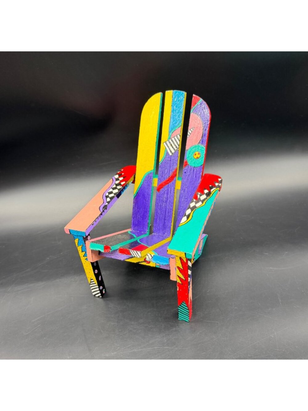 Adirondack Style Chair Doll Miniature 90s Rad Pop Art Abstract Wood Hand Painted